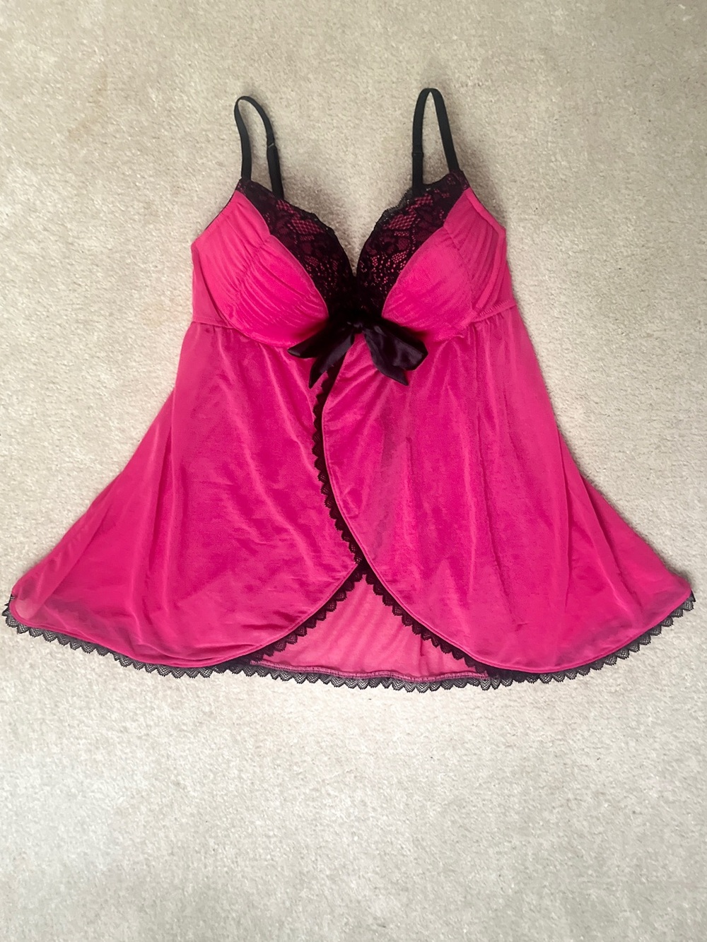 Vintage Y2K La Senza Hello Sugar Pink/Black Flyaway Push-Up Babydoll Chemise - M